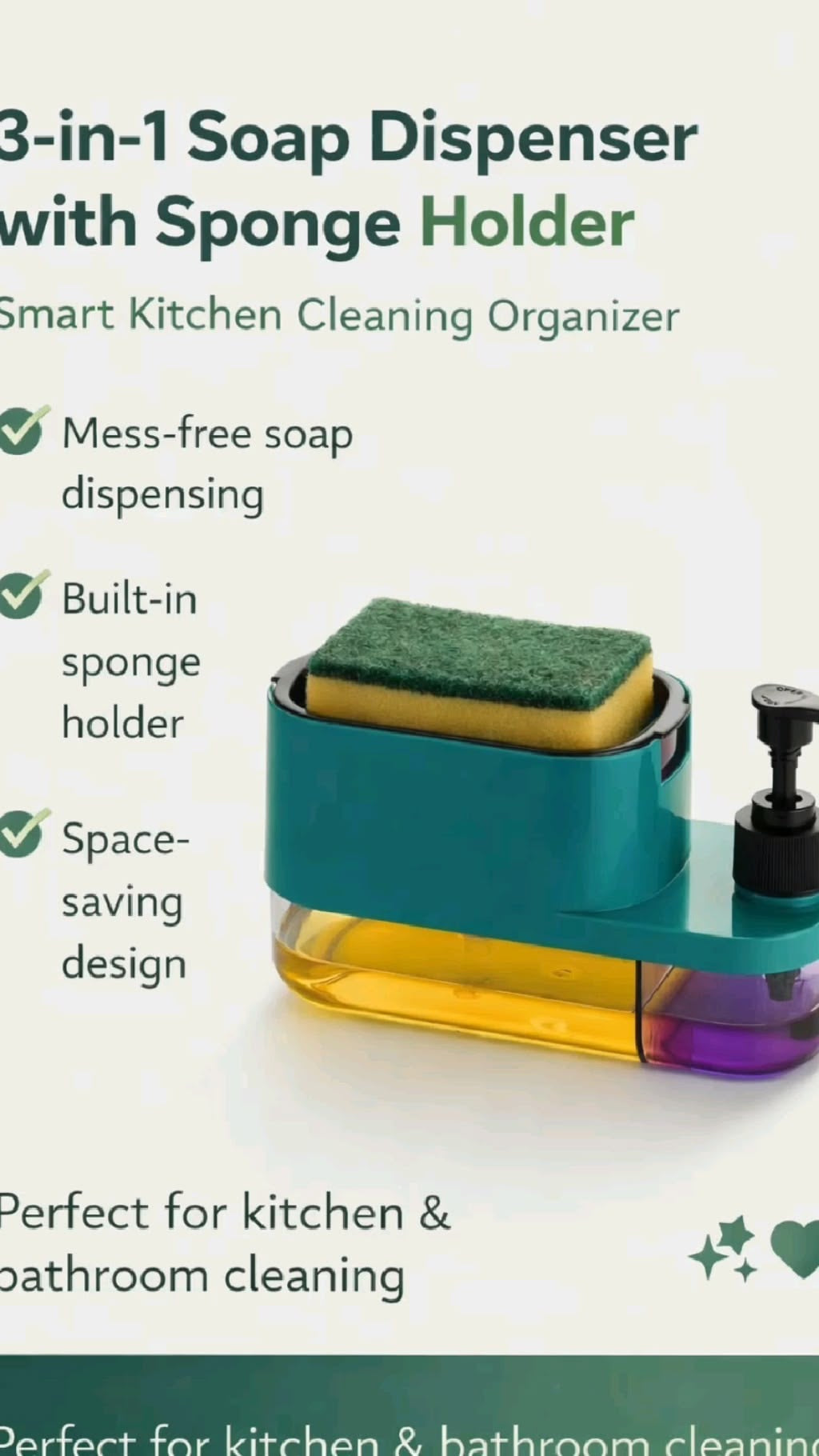 Skrubsy 3-in-1 Kitchen Sink Organizer with Soap Dispenser & Sponge Holder