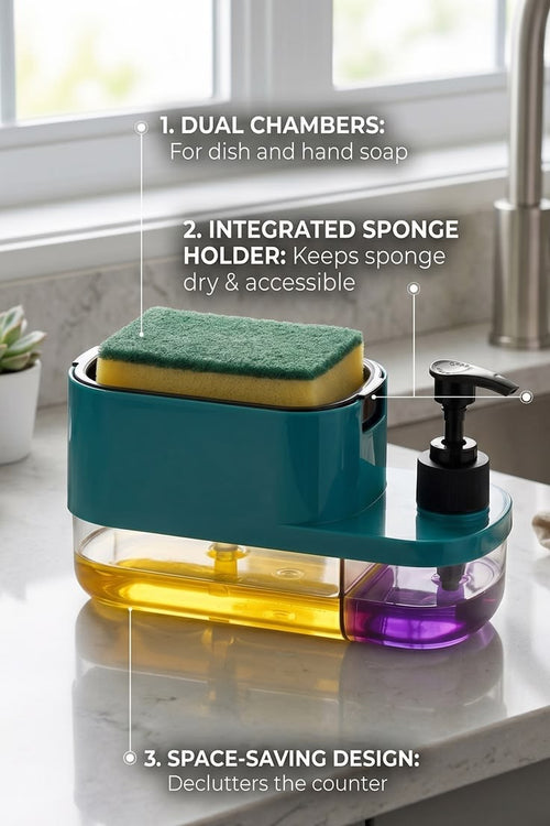 Skrubsy 3-in-1 Kitchen Sink Organizer with Soap Dispenser & Sponge Holder